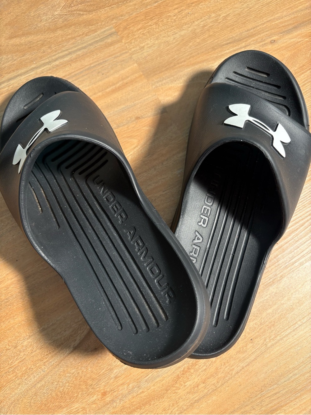 Under Armour Black Slide Sandals with White Logo